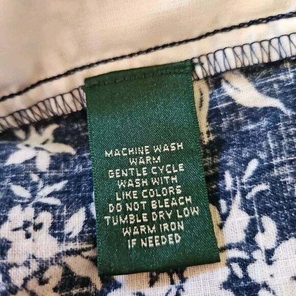 Lauren Ralph Lauren Women's Med Blue  Floral Cropped Pants linen blend wide leg - Picture 10 of 12